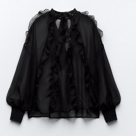 Zara semi sheer oversized ruffle organza blouse - Picture 5 of 12